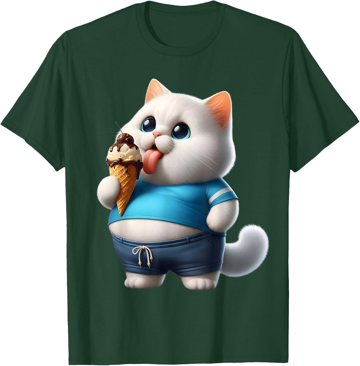 Funny Fat Cat Men Women Kids Ice Cream Fat Kitten Cat Lover T-Shirt - T-Shirt | Forest