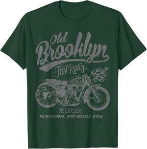 Fast Rider Old Brooklyn Speed Motorcycle Racing Vintage Logo T-Shirt - T-Shirt | Forest