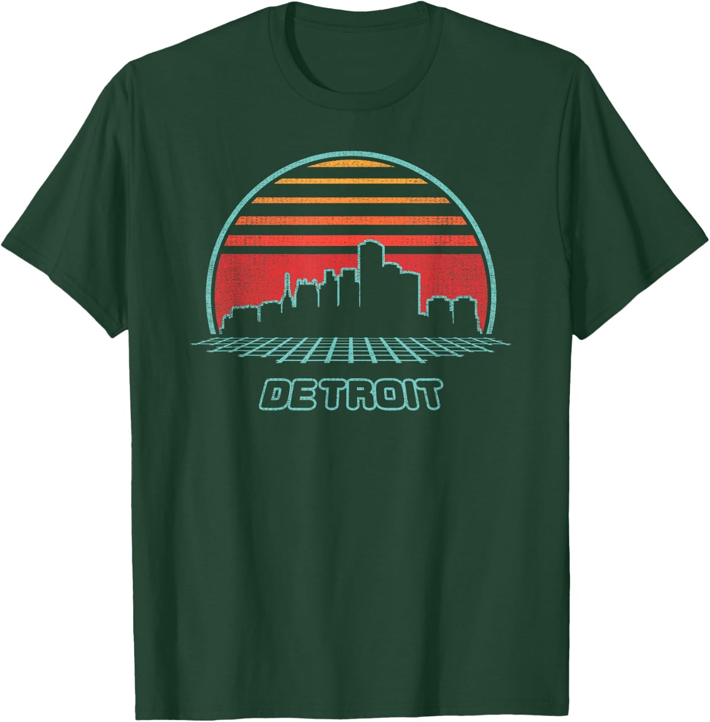 Detroit City Skyline Retro 80s Style Souvenir Gift T-Shirt - T-Shirt | Forest