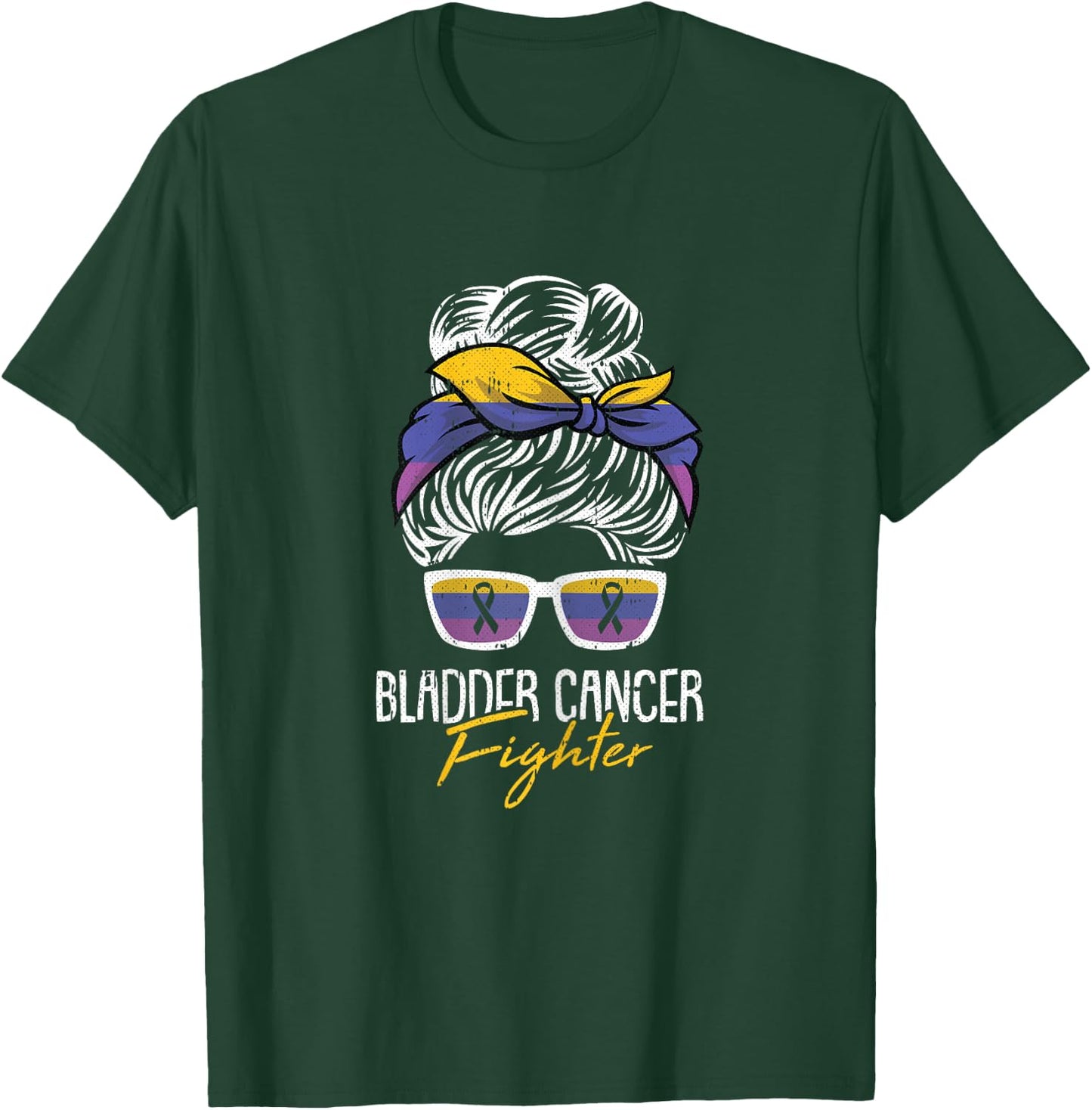 Bladder Cancer Fighter Awareness Ribbon Survivor Warrior T-Shirt - T-Shirt | Forest