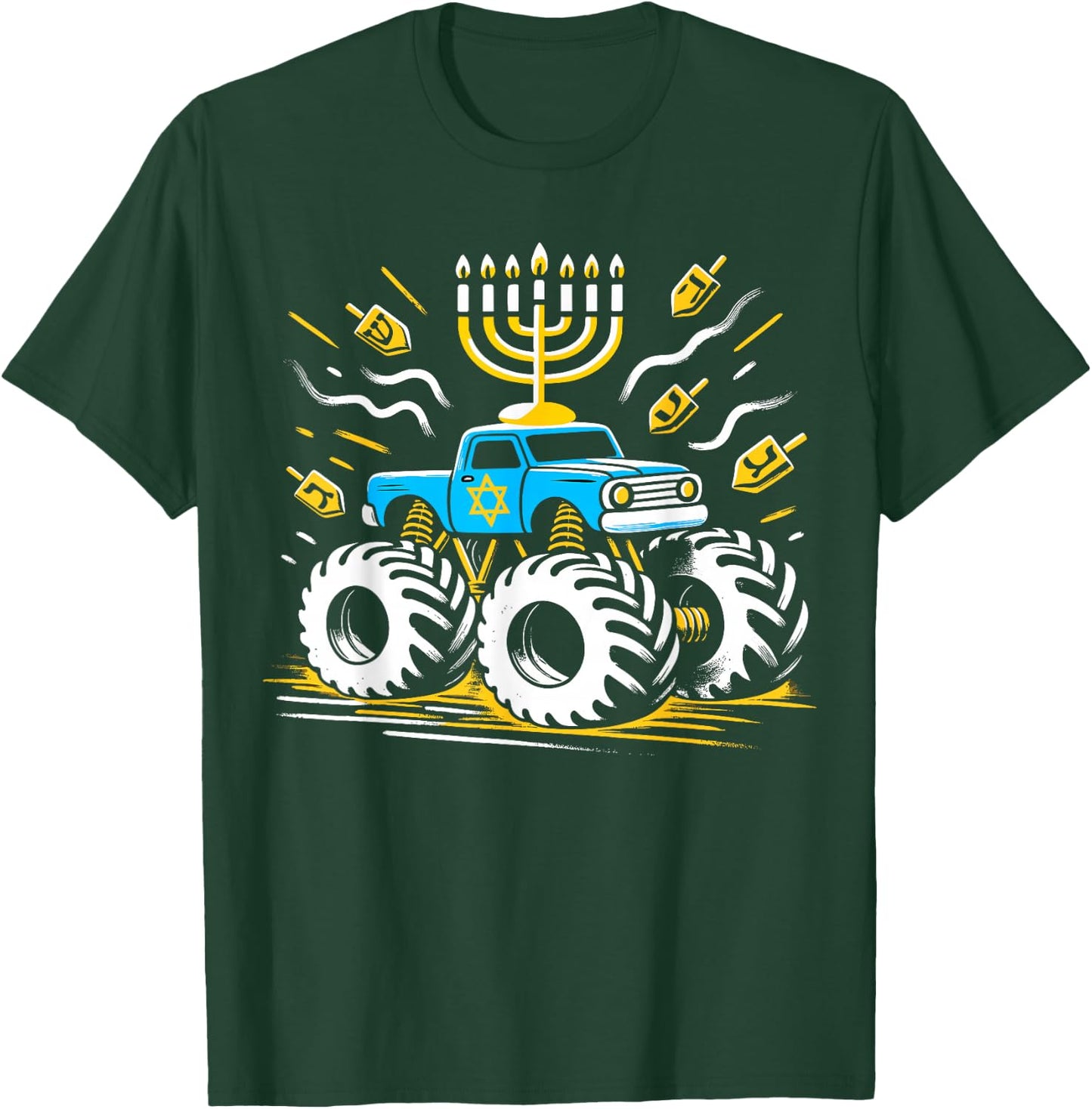 Monster Truck Menorah Dreidel Toddler Boys Hanukkah T-Shirt - T-Shirt | Forest