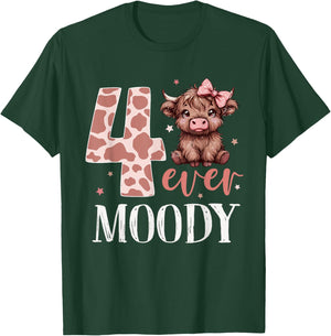 4 Ever Moody Scottish Highland Cow 4th Birthday Girl T-Shirt - T-Shirt | Forest