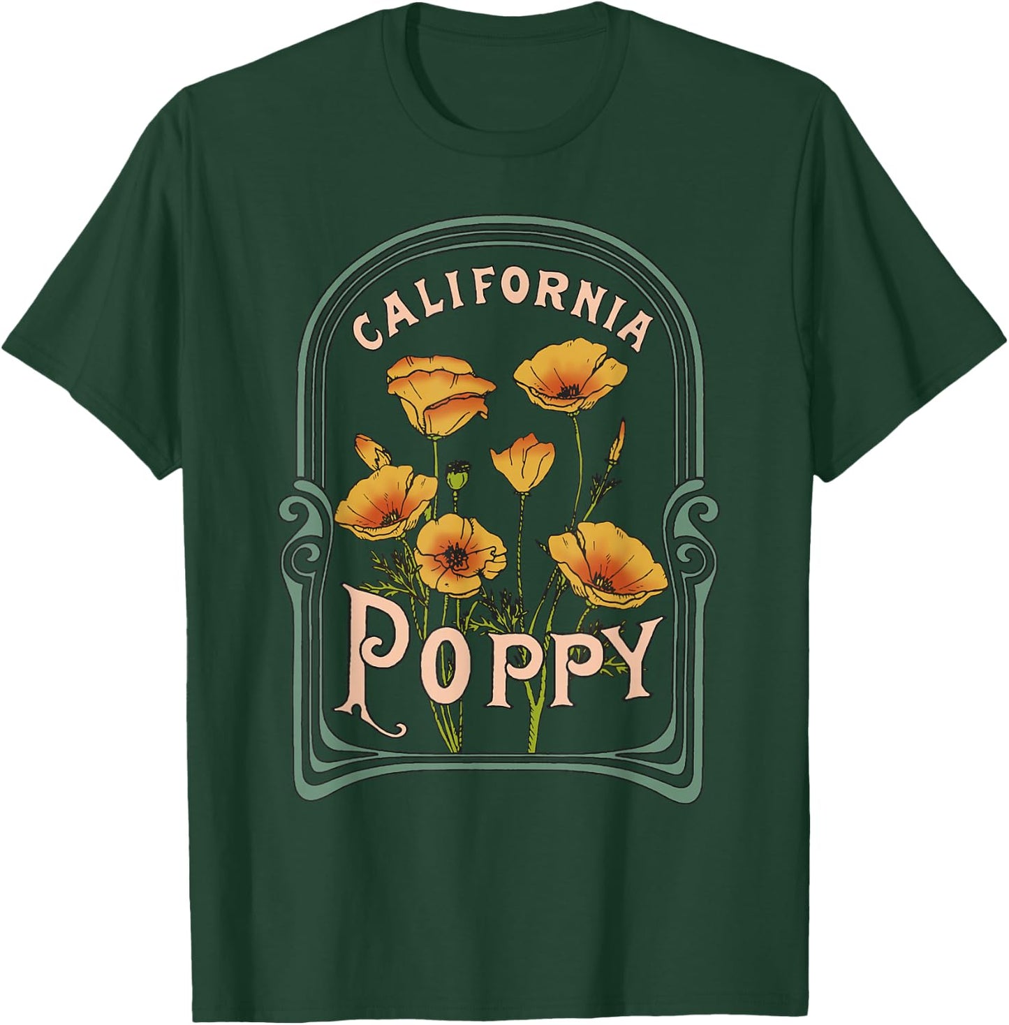 California Poppy Creative Outline and Picture T-Shirt - T-Shirt | Forest