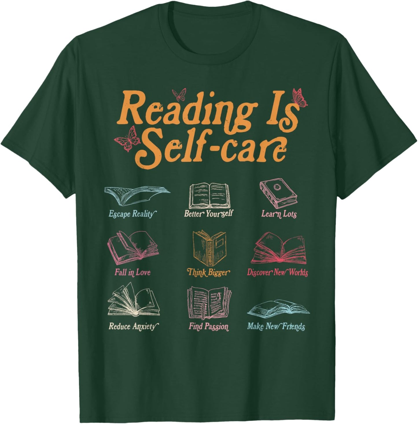 Reading is Self Care Mental Health Read More Book T-Shirt - T-Shirt | Forest