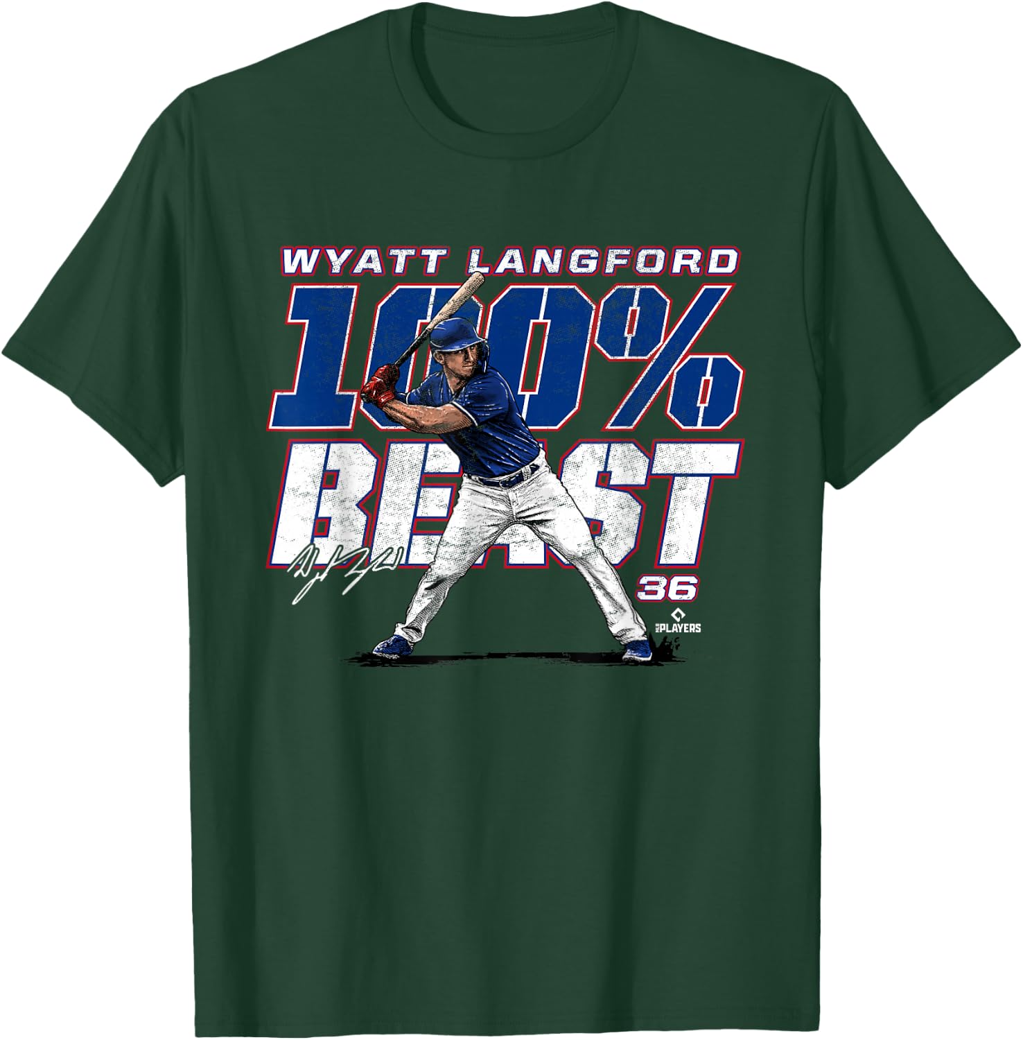 100 Percent Beast Wyatt Langford Texas MLBPA T-Shirt - T-Shirt | Forest