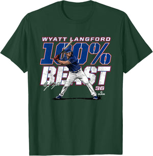 100 Percent Beast Wyatt Langford Texas MLBPA T-Shirt - T-Shirt | Forest