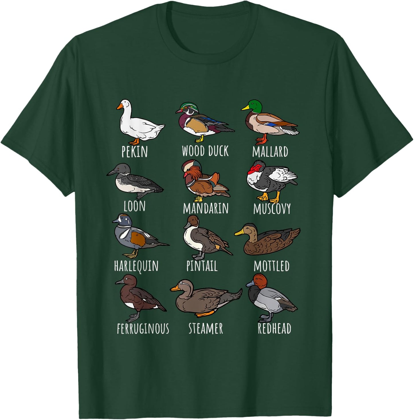 Cute Duck Waterfowl Animal Species Types,Duck Wildlife Lover T-Shirt - T-Shirt | Forest