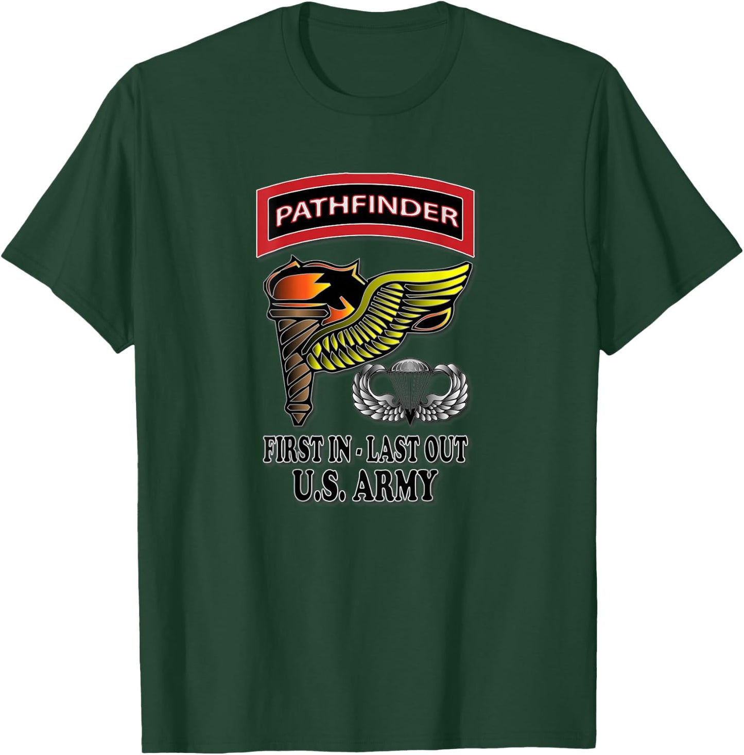 Relaxed Lifestyle Products U.S. Army Pathfinder - Men's Black Classic Fit Short Sleeve Cotton Blend - Small T-Shirt - T-Shirt | Forest