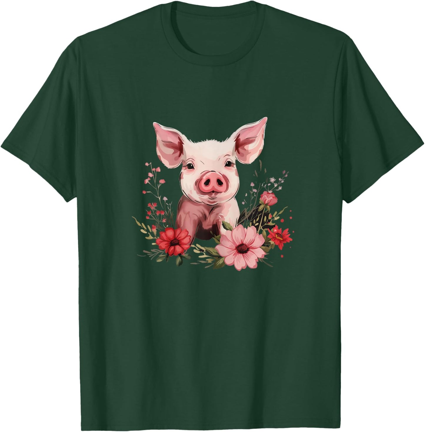 Pig Vintage Flowers Funny Cute Farm Animal Farming Farmer T-Shirt - T-Shirt | Forest