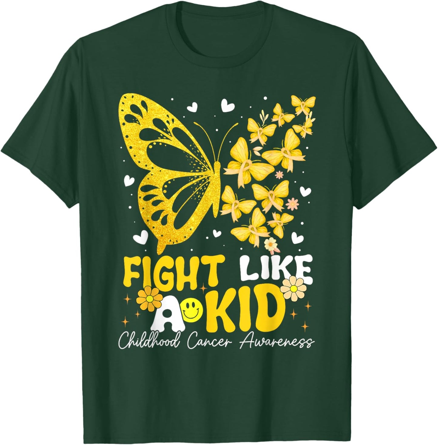 Fight Like Kids Childhood Cancer Awareness Ribbon Boys Girls T-Shirt - T-Shirt | Forest