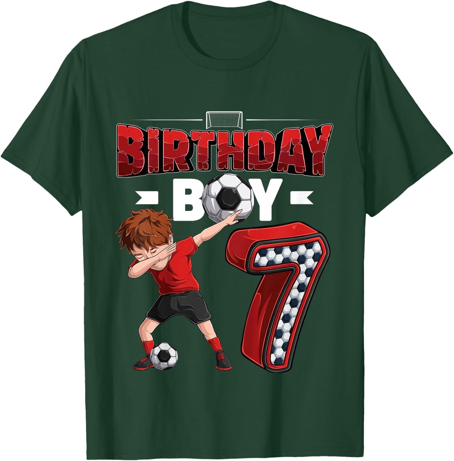 Kids Dabbing boy 7 Year Old Soccer Player 7th Birthday Party T-Shirt - T-Shirt | Forest