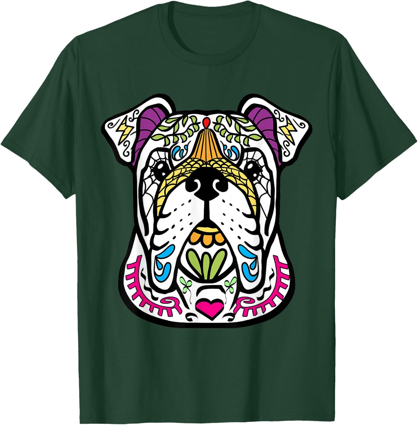 English Bulldog - Day Of The Dead Sugar Skull Dog Gift Women Kids T-Shirt - T-Shirt | Forest