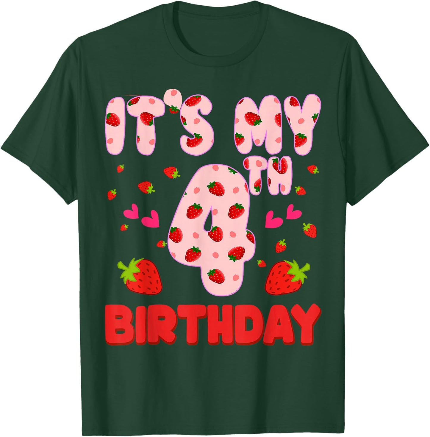 Kids 4 year old Strawberry Birthday Girl Sweet Fruit 4th T-Shirt - T-Shirt | Forest