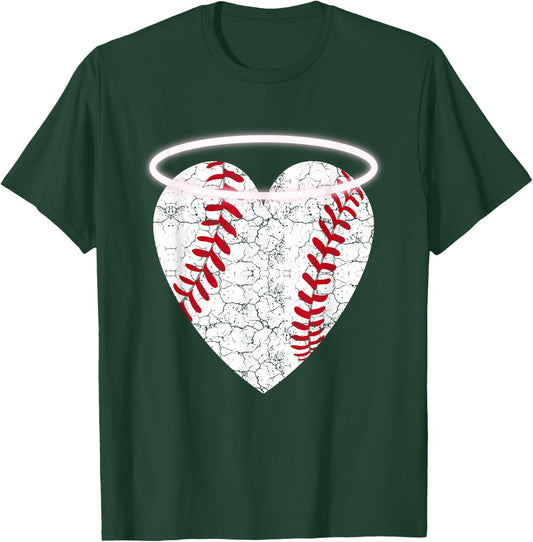 Vintage Angel Baseball Heart with Halo T-Shirt - T-Shirt | Forest