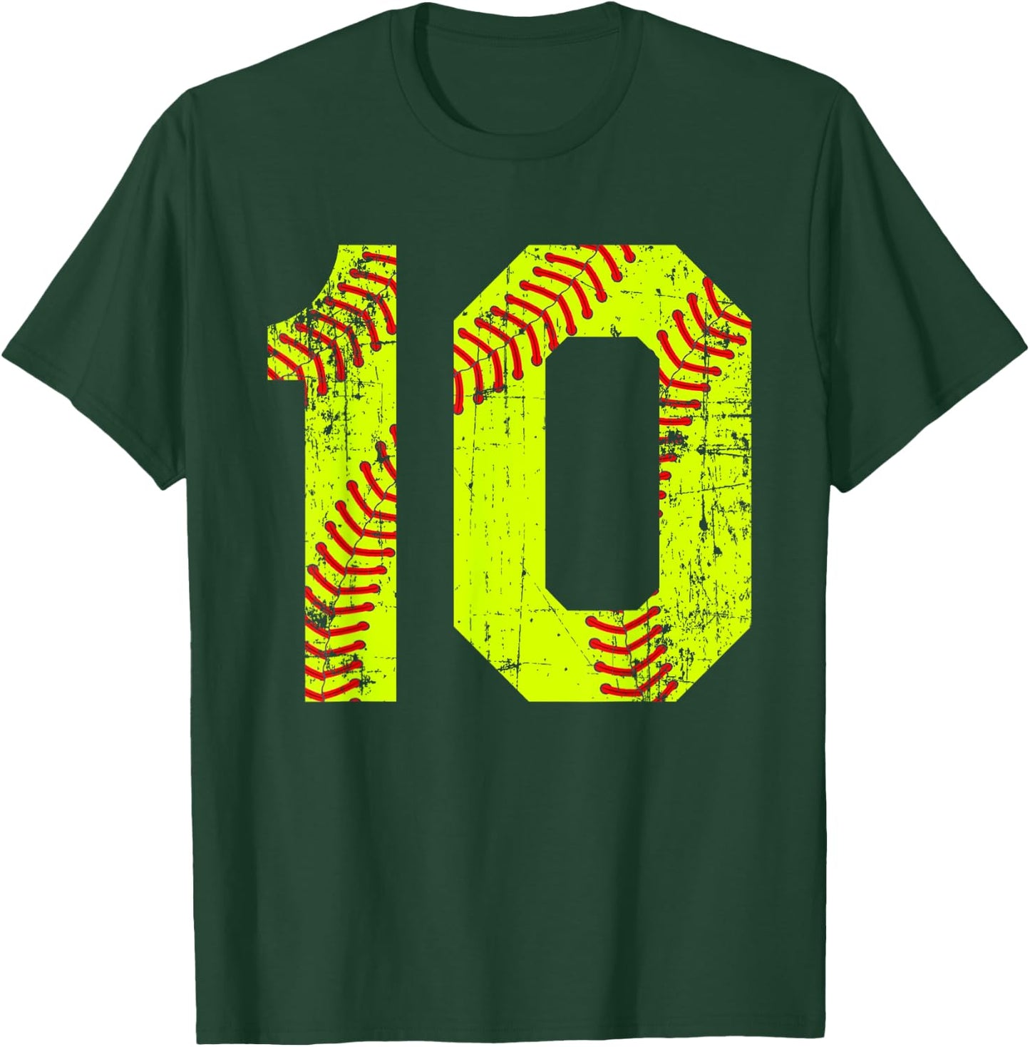 Vintage Softball 10 Jersey Number T-Shirt - T-Shirt | Forest