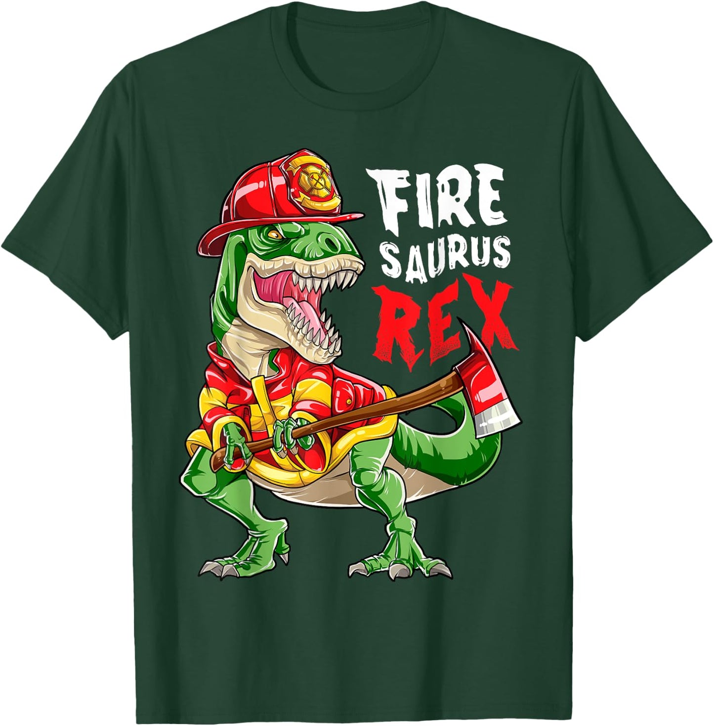 Dinosaur Firefighter Thin Red Line Men T rex Firefighting T-Shirt - T-Shirt | Forest