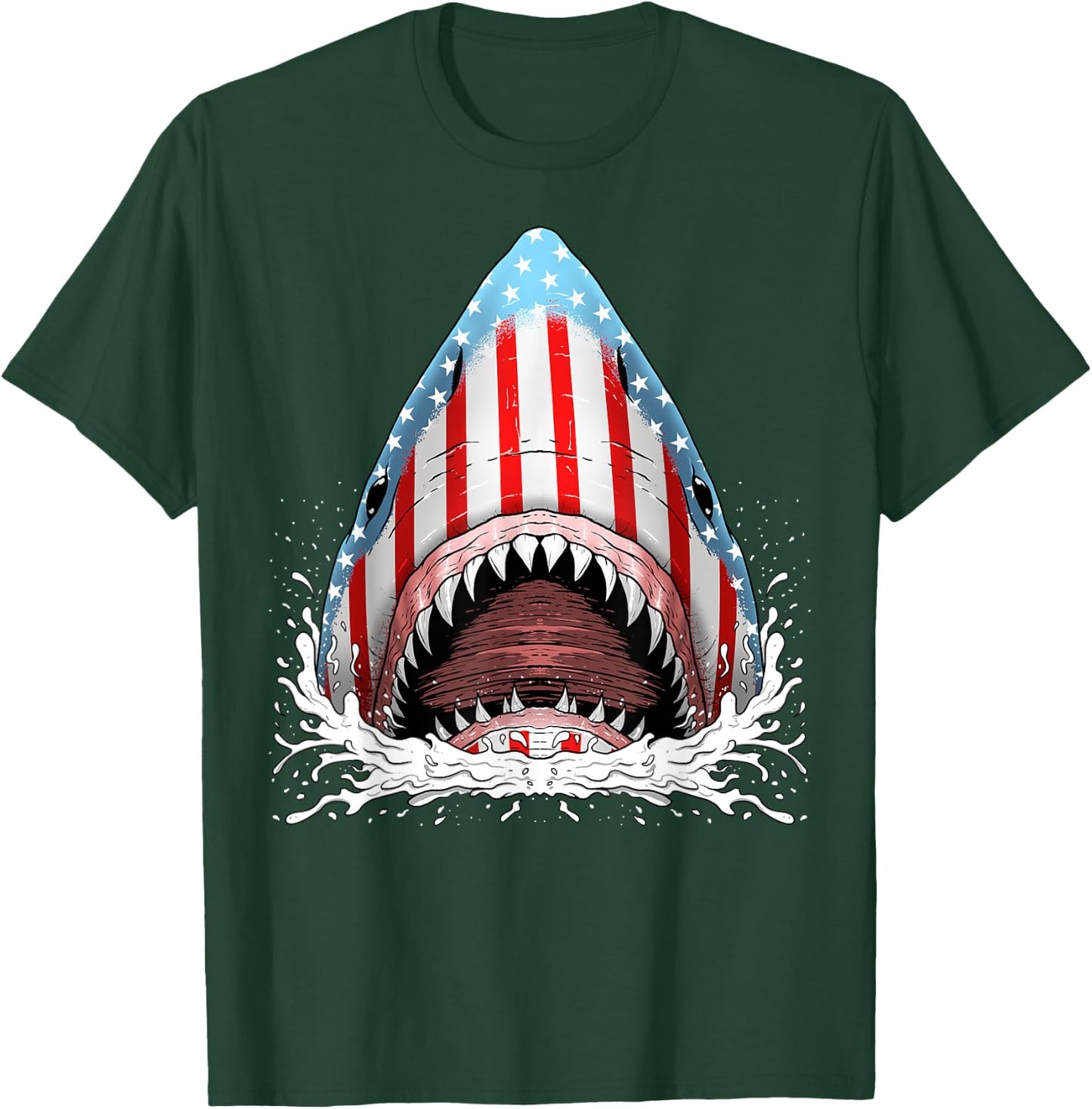 Funny Shark American Flag Jawsome 4th Of July Kids Boys Gift T-Shirt - T-Shirt | Forest