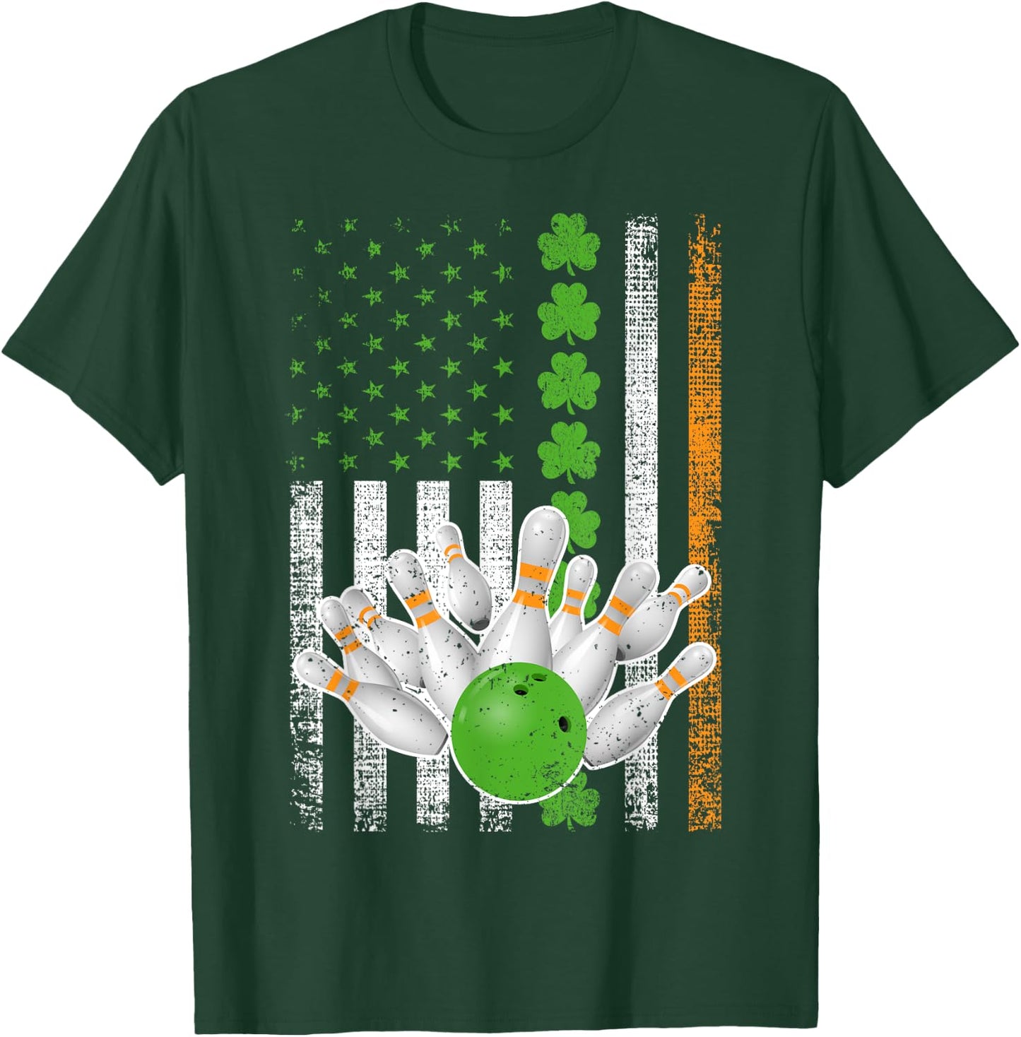 Irish American Flag Lucky Bowling St Patrick's Day Kids Men T-Shirt - T-Shirt | Forest