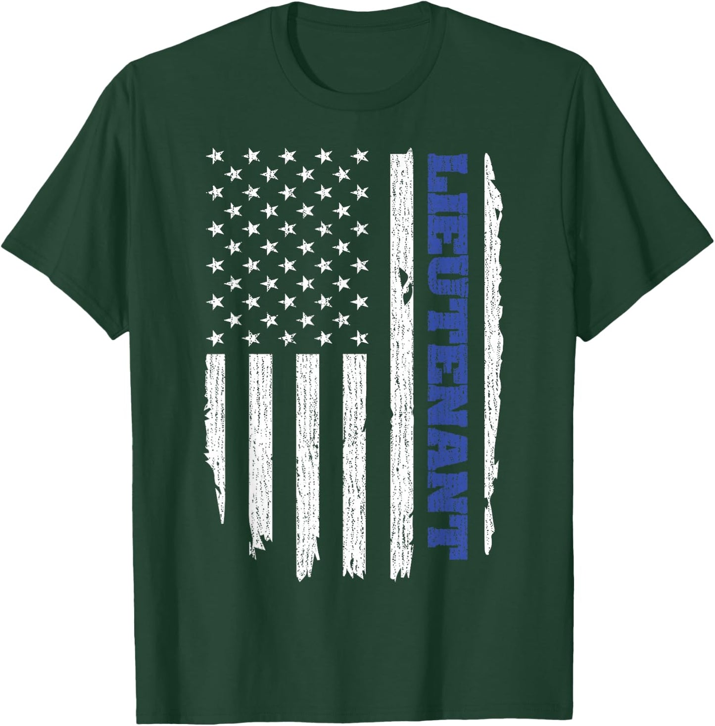Police Lieutenant American Flag USA Thin Blue T-Shirt - T-Shirt | Forest