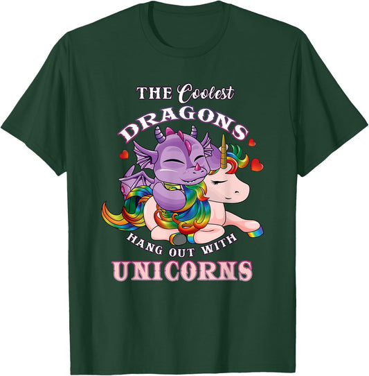 Coolest Dragons Hang Out With Unicorns Gifts for Girls Teens T-Shirt - T-Shirt | Forest
