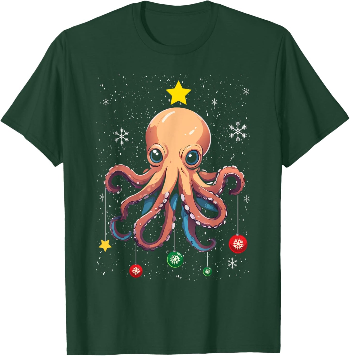 Octopus Christmas Tree Christmas Pajama Cute Animal X-Mas T-Shirt - T-Shirt | Forest