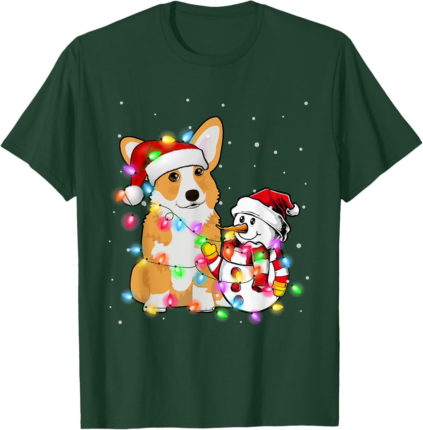 Funny Corgi Dog Christmas Snowman Xmas Lights Pajama T-Shirt - T-Shirt | Forest