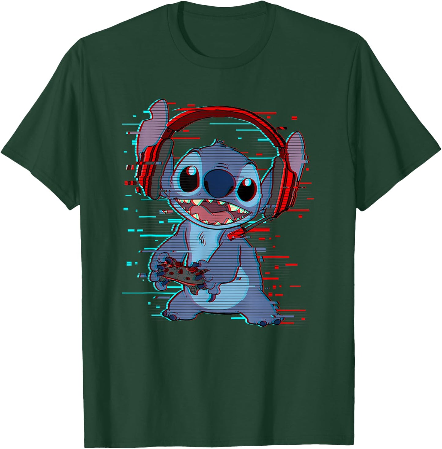 Disney Lilo & Stitch Gamer Glitch Headset and Controller T-Shirt - T-Shirt | Forest