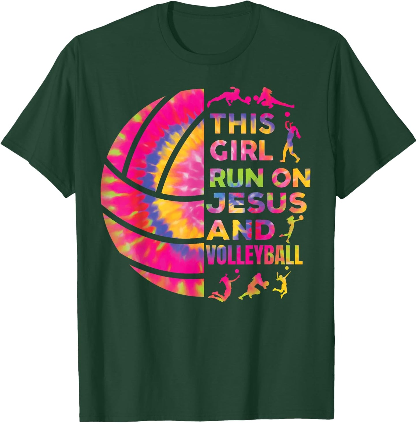 Women Volleyball Teen Girl Runs On Jesus And Volleyball T-Shirt - T-Shirt | Forest