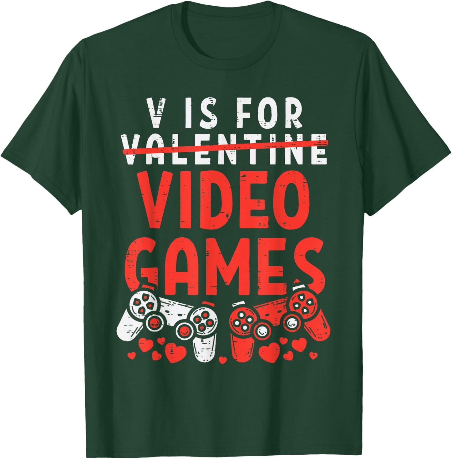 V is for Video Games Funny Valentines Gamer Boy Men Kids T-Shirt - T-Shirt | Forest
