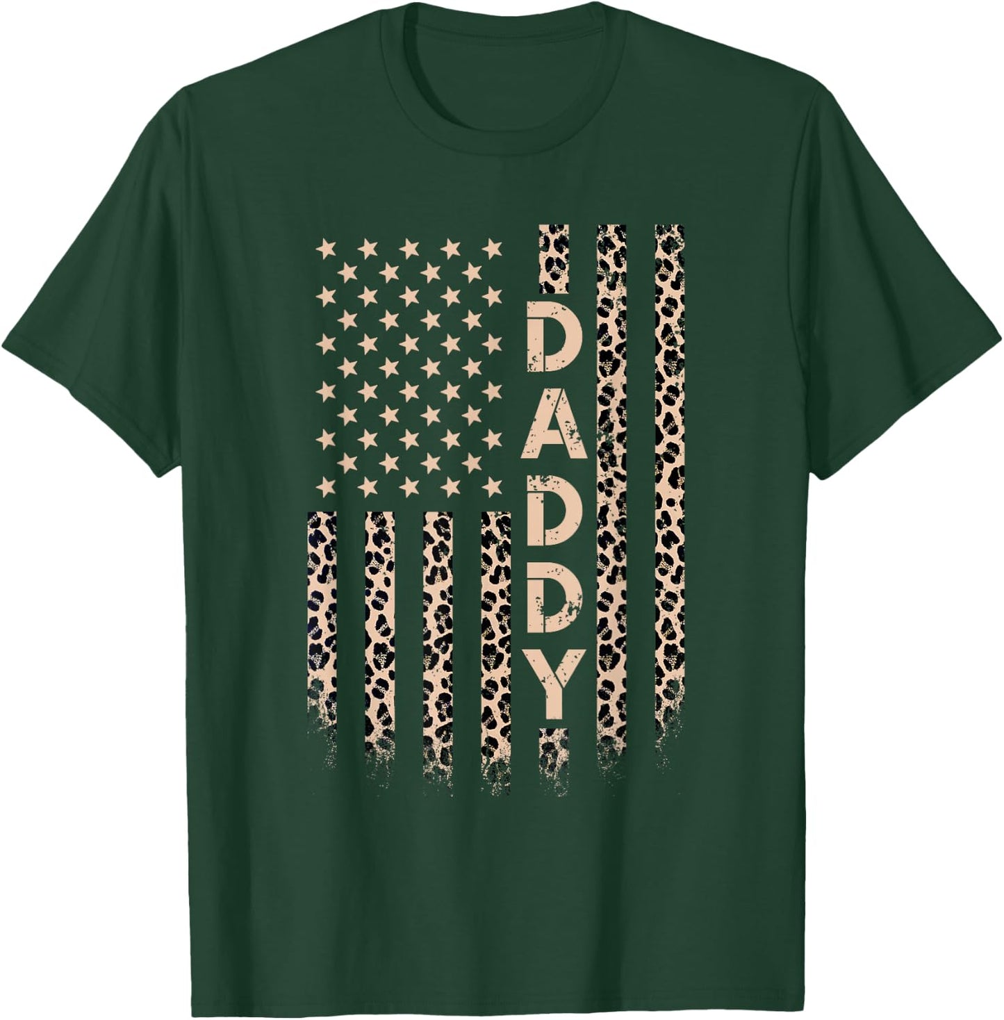 Daddy American Flag USA Leopard Print Dad T-Shirt - T-Shirt | Forest