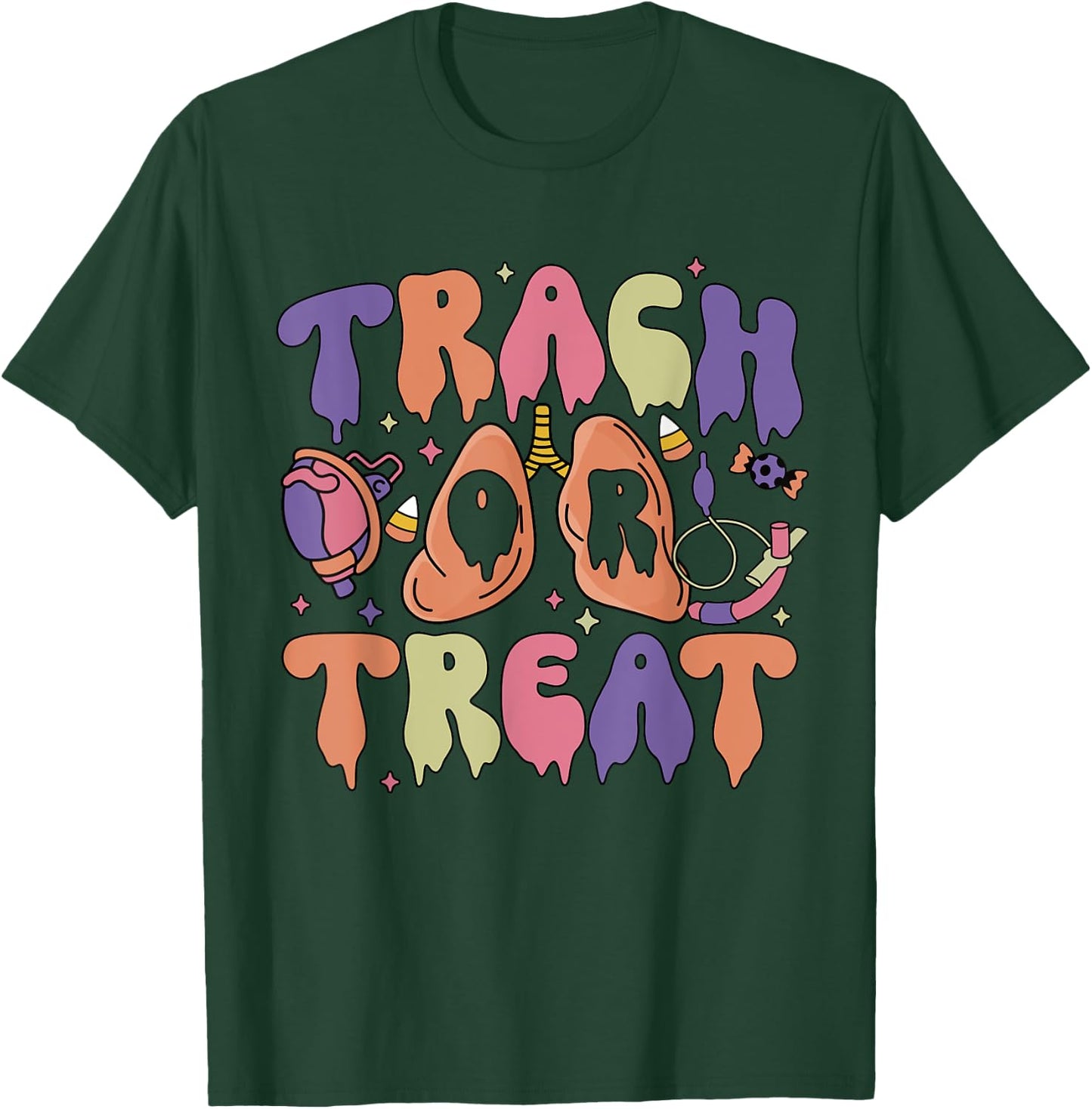 Retro Nurse Respiratory Therapist Halloween Trach or Treat T-Shirt - T-Shirt | Forest