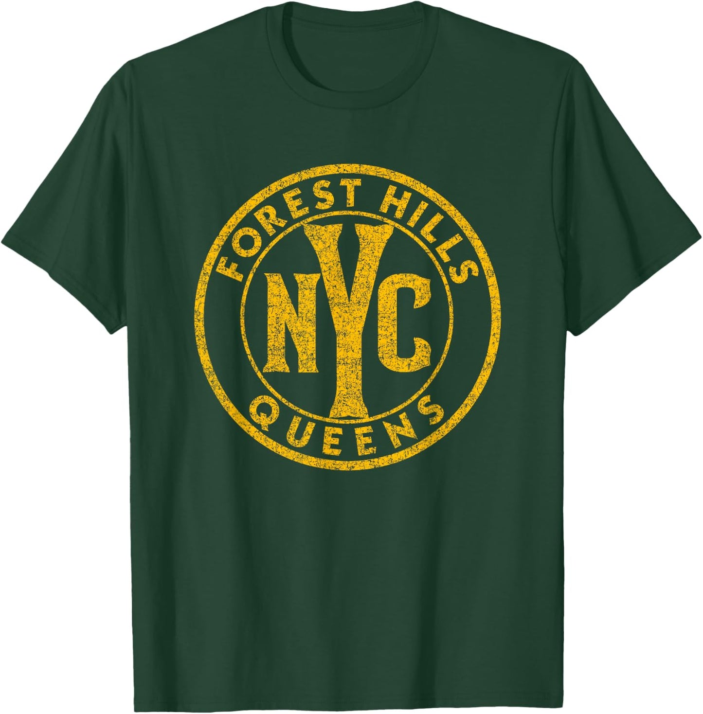 Forest Hills Queens NYC Circle Sign Distressed Amber Print T-Shirt - T-Shirt | Forest