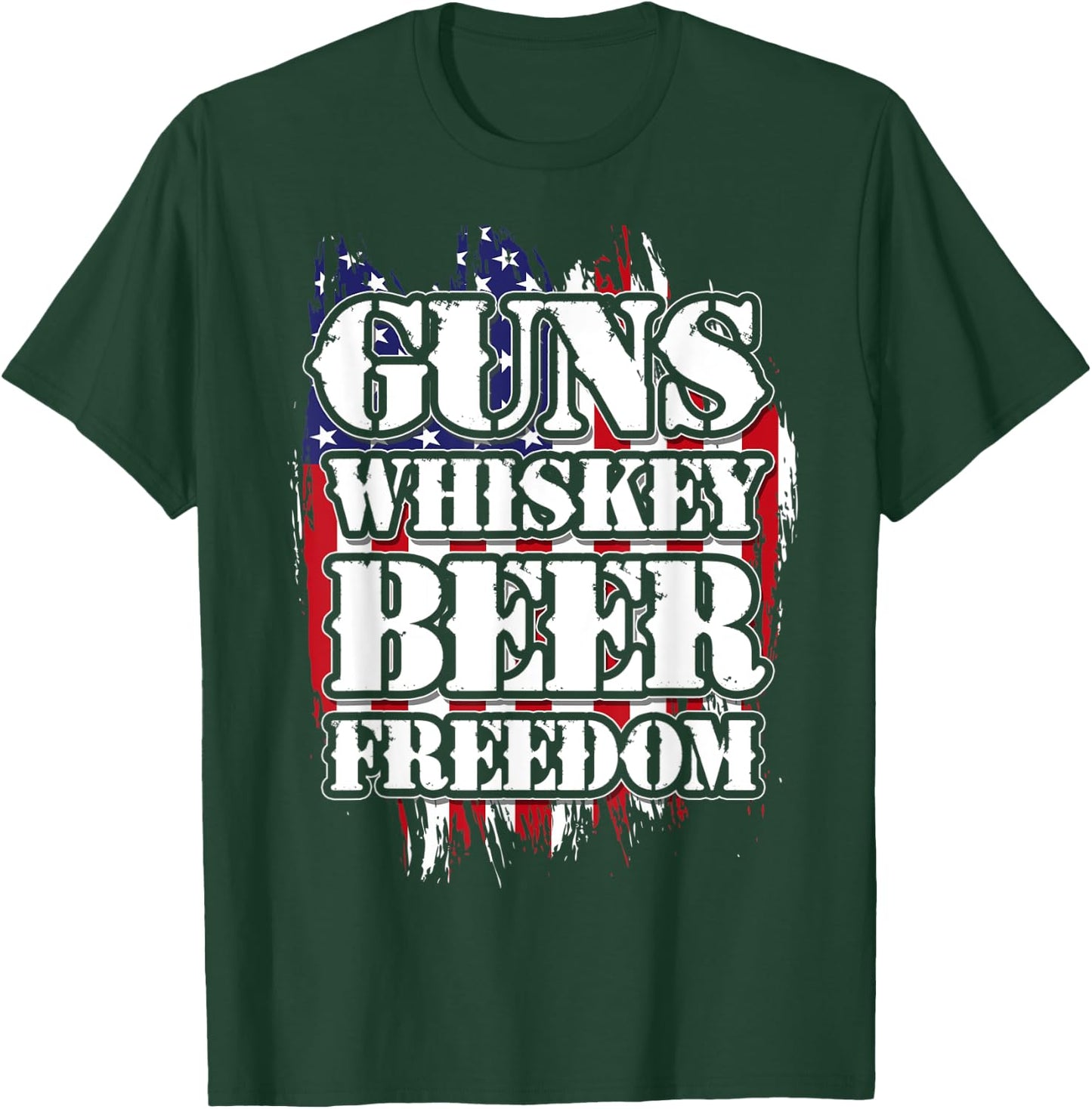 American Flag Guns Whiskey Beer Freedom Men T-Shirt - T-Shirt | Forest