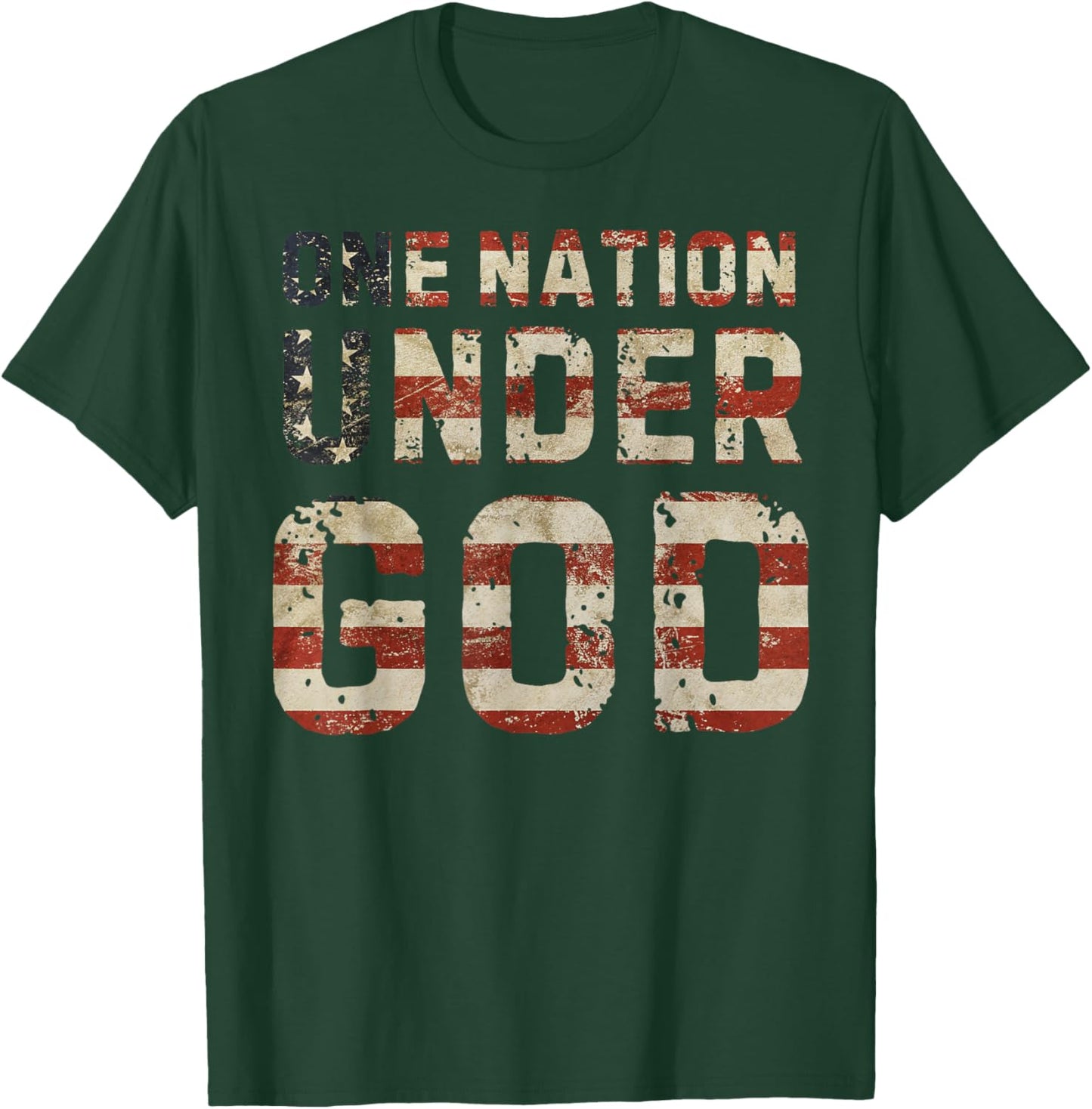 ONE NATION UNDER GOD Flag 4th Of July Patriotic Christian T-Shirt - T-Shirt | Forest