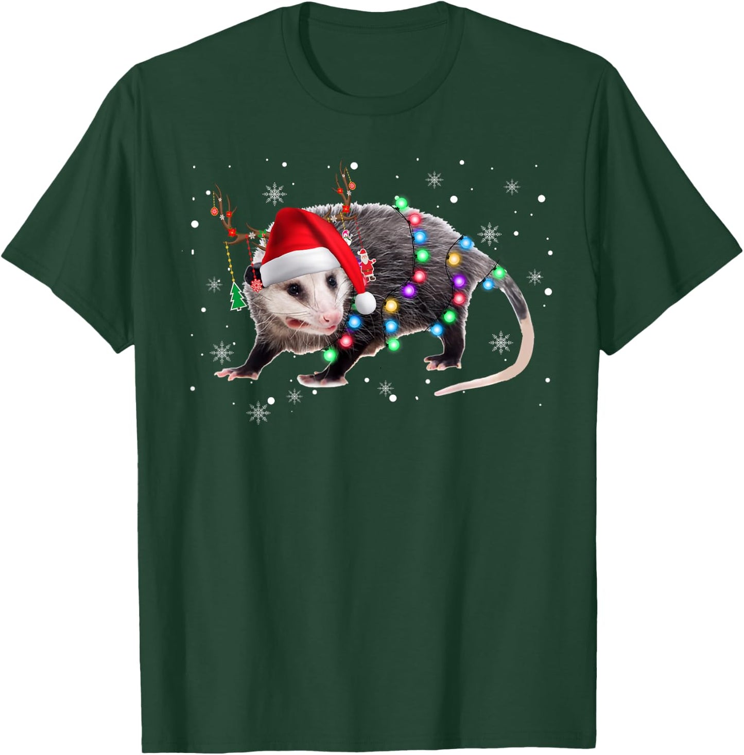Possum Christmas Lights Santa Reindeer Possum Lover Gifts T-Shirt - T-Shirt | Forest