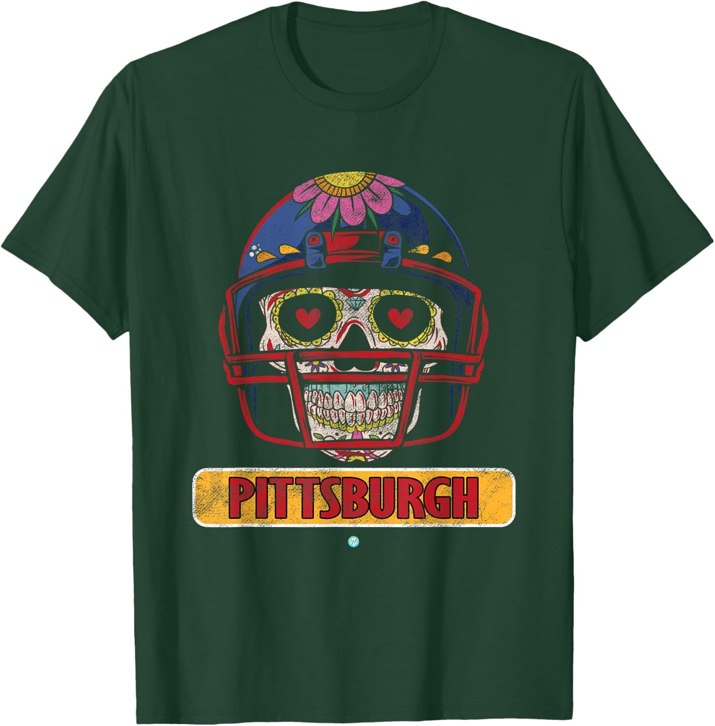 Pittsburgh Football Helmet Sugar Skull Gift T-Shirt - T-Shirt | Forest