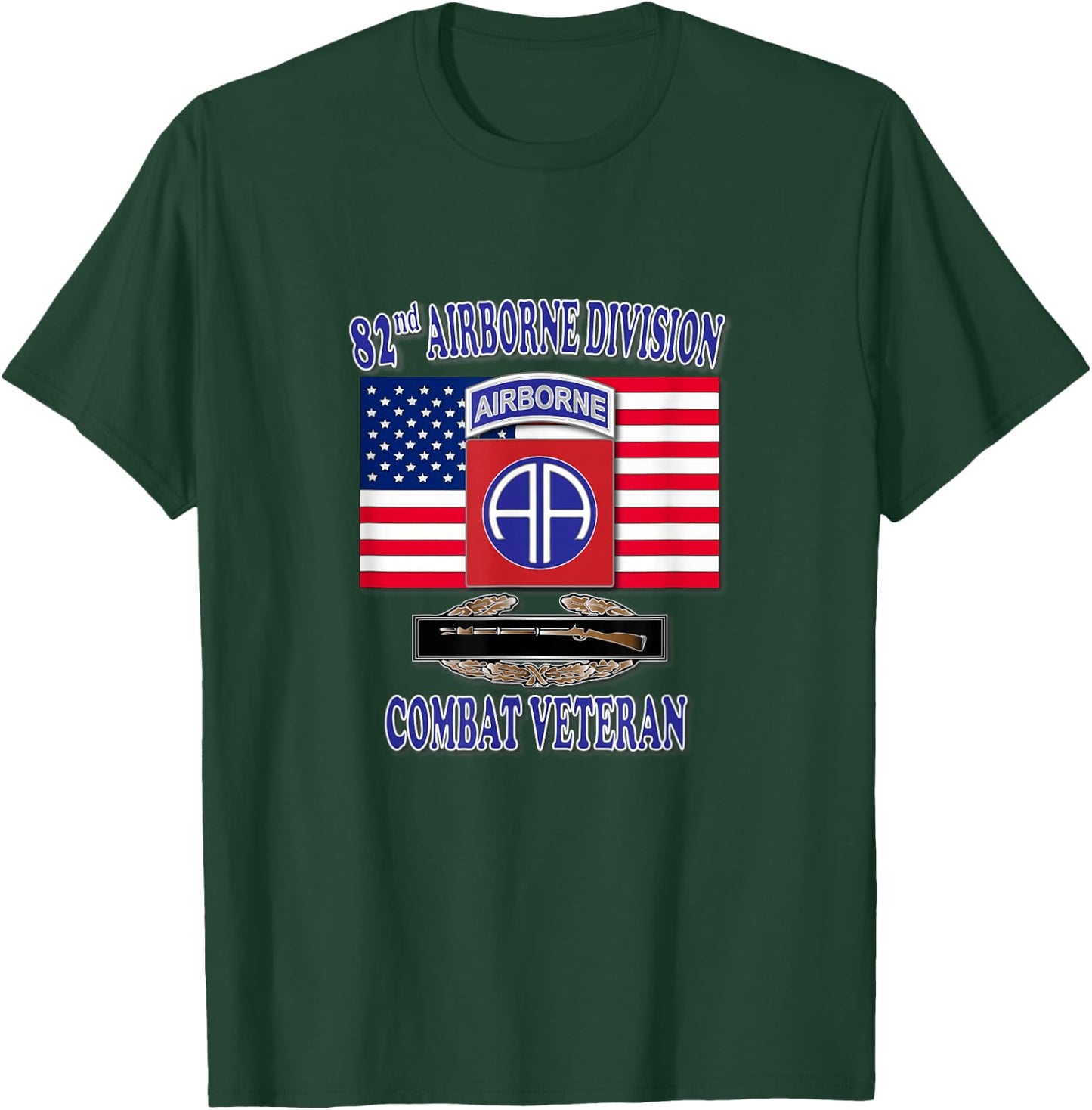 82nd Airborne Combat Veteran- Infantry (Front Design) T-Shirt - T-Shirt | Forest