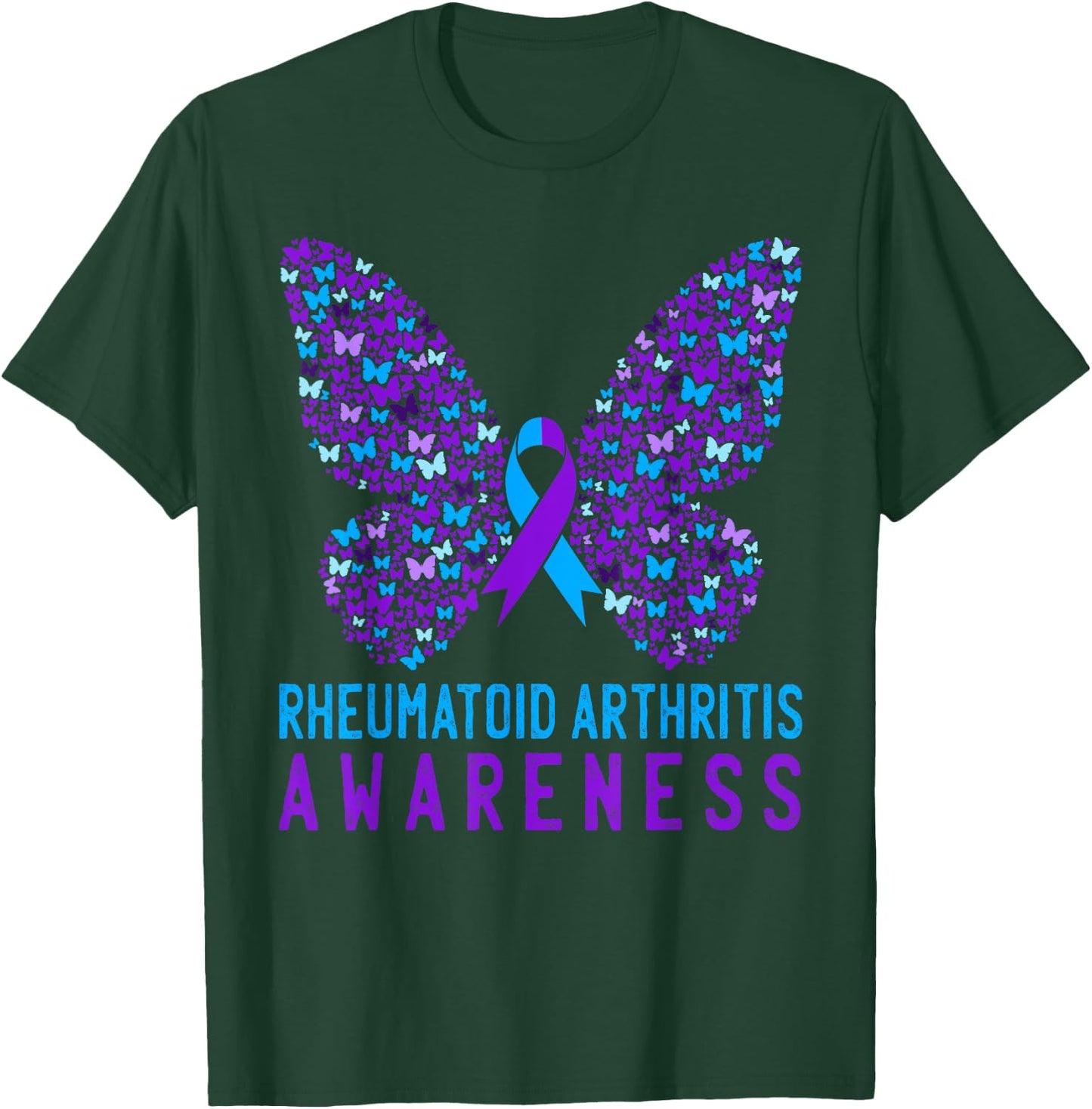 Butterfly Rheumatoid Arthritis Awareness RA Ribbon Support T-Shirt - T-Shirt | Forest
