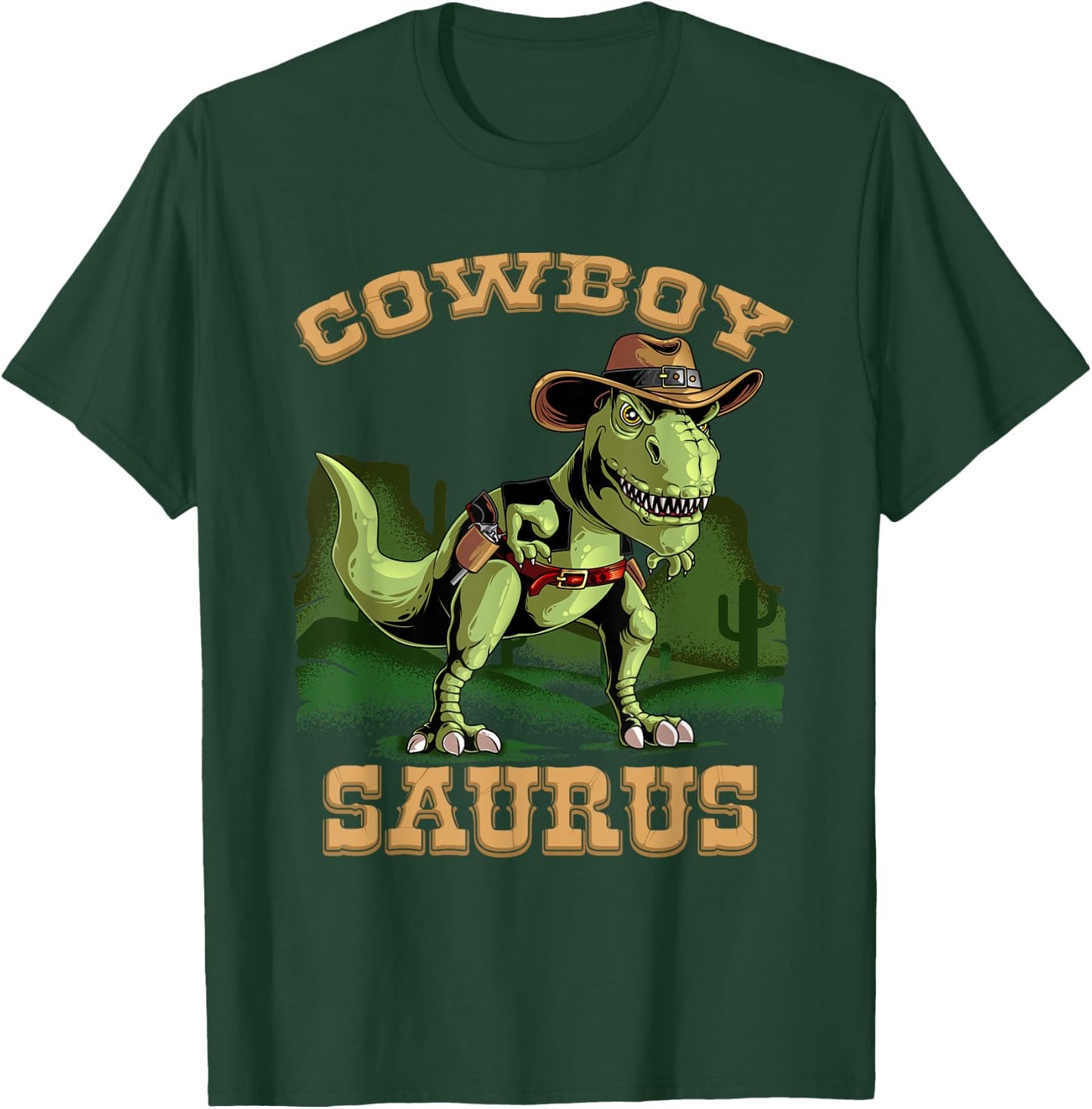 Cool Cowboy Saurus | Funny Western Rodeo Dinosaur Lover Gift T-Shirt - T-Shirt | Forest