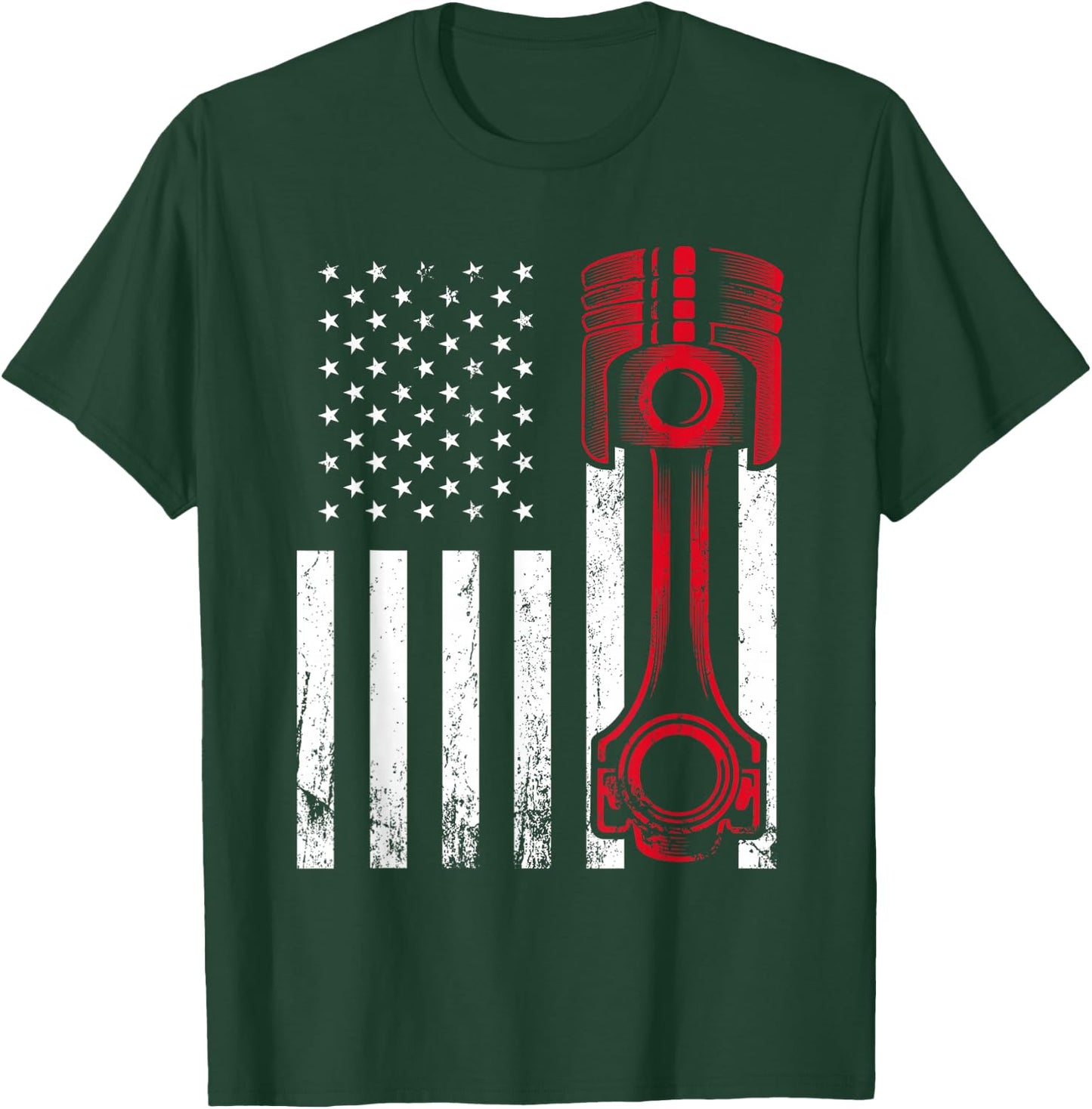 Car Enthusiast - American Flag Piston Muscle Car Gift T-Shirt - T-Shirt | Forest