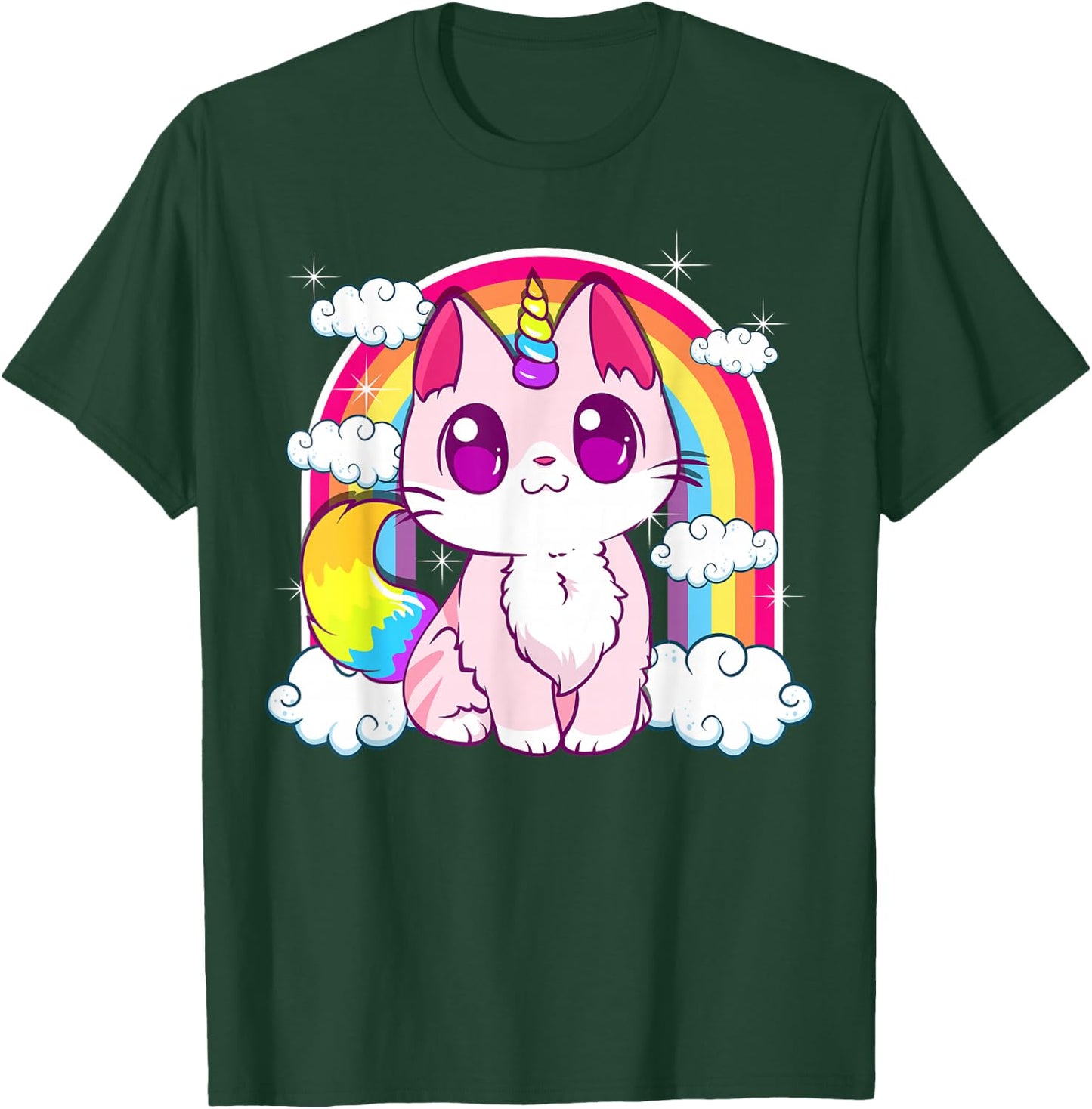 Cute Unicorn Cat Adorable Smiling Rainbow Kitty T-Shirt - T-Shirt | Forest