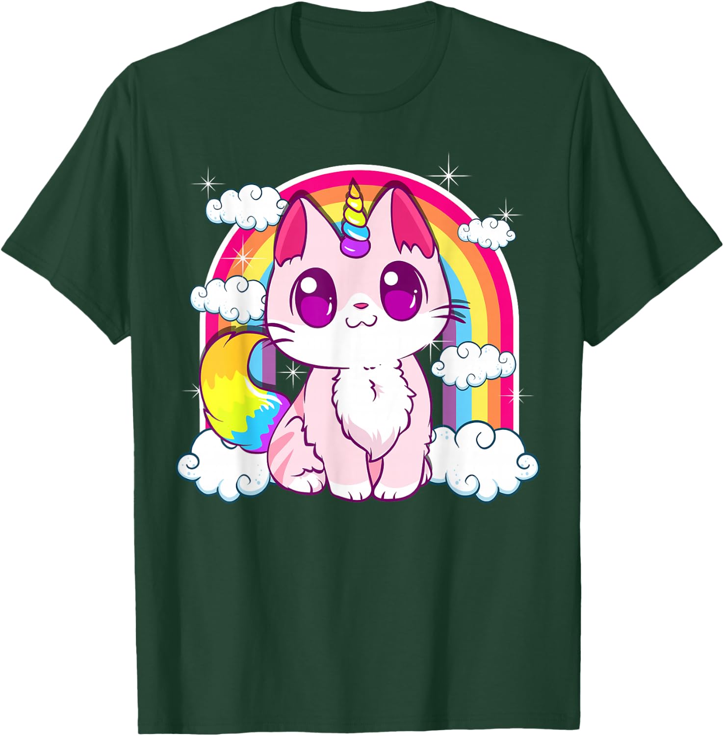 Cute Unicorn Cat Adorable Smiling Rainbow Kitty T-Shirt - T-Shirt | Forest
