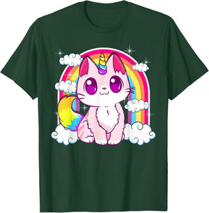 Cute Unicorn Cat Adorable Smiling Rainbow Kitty T-Shirt - T-Shirt | Forest