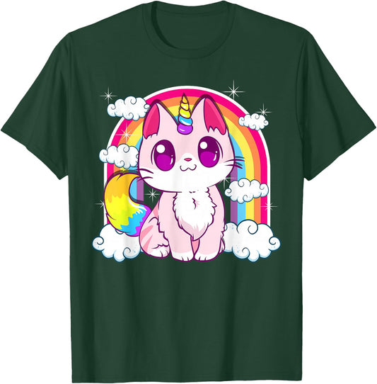 Cute Unicorn Cat Adorable Smiling Rainbow Kitty T-Shirt - T-Shirt | Forest
