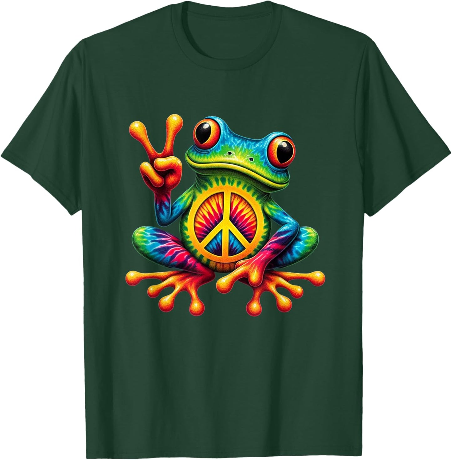 Tie-Dye Frog Holding Peace Sign Funny Hippie T-Shirt - T-Shirt | Forest