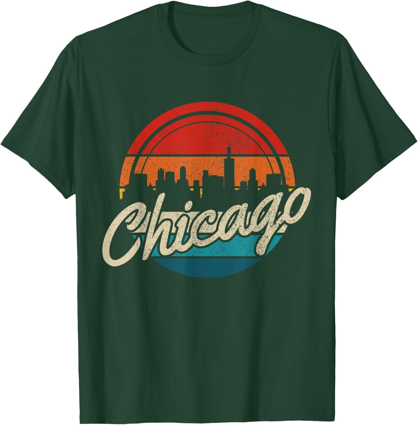 Chicago Illinois Vintage Skyline USA America Souvenir T-Shirt - T-Shirt | Forest