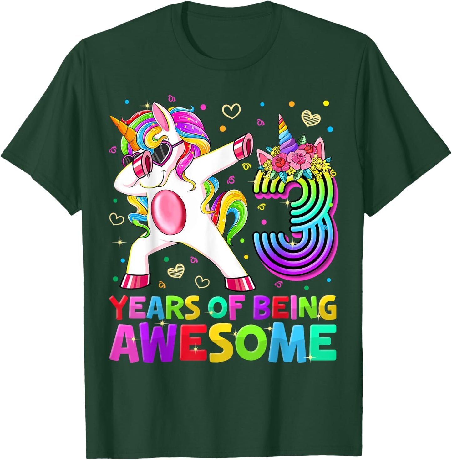 Cute 3rd Birthday Girl Dabbing Unicorn 3 Year Old Party Gift T-Shirt - T-Shirt | Forest