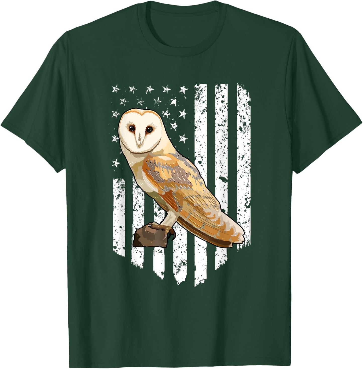 White American Flag Barn Owl Bird 4th Of July Women Men T-Shirt - T-Shirt | Forest