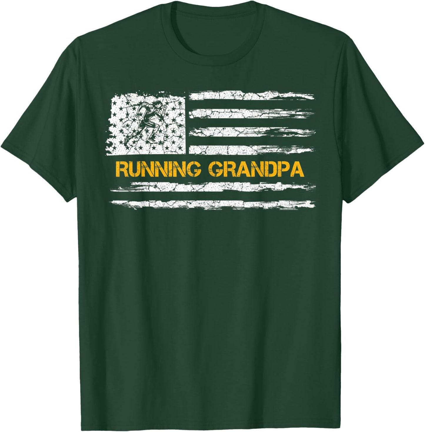 Vintage USA Flag Proud Running Grandpa Runner Silhouette T-Shirt - T-Shirt | Forest