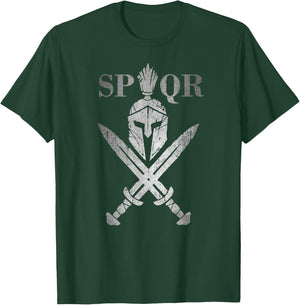 SPQR Roman Legion Soldier Gladiator Warrior Swords Helmet T-Shirt - T-Shirt | Forest
